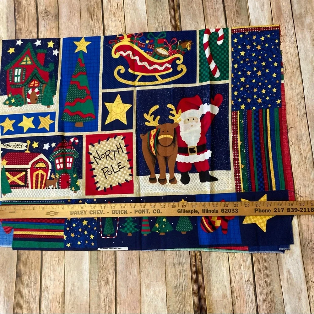 Colorful Holiday Fabric Panel with Santa and Reindeer New 30” X 44”